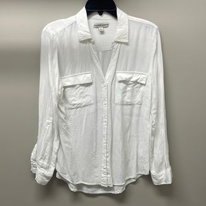 Classic white v neck button down